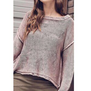 Mustard Seed Washed Knit Sweater in Eggplant Womens Large